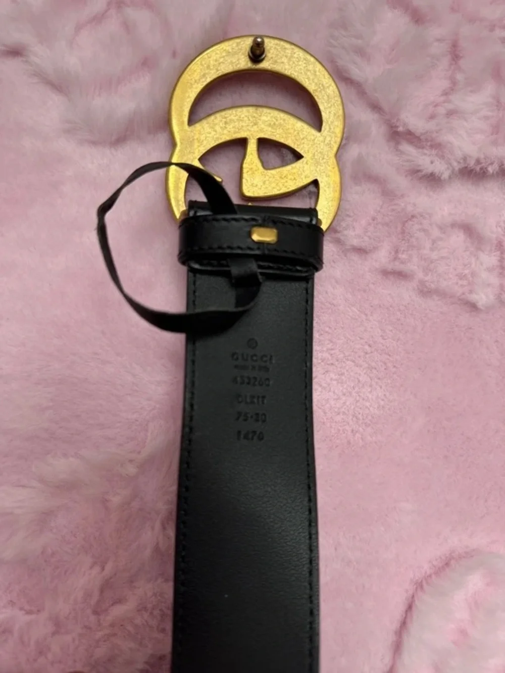 Gucci Black Leather Belt with Pearl-Embellished Gold Double G Buckle